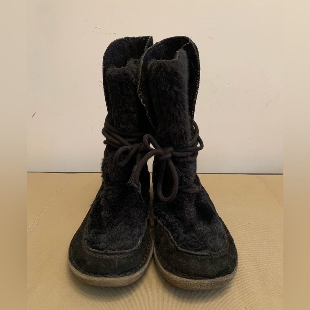 Nine West Vintage America Black Suede Leather and fur Furball Boot Size 7